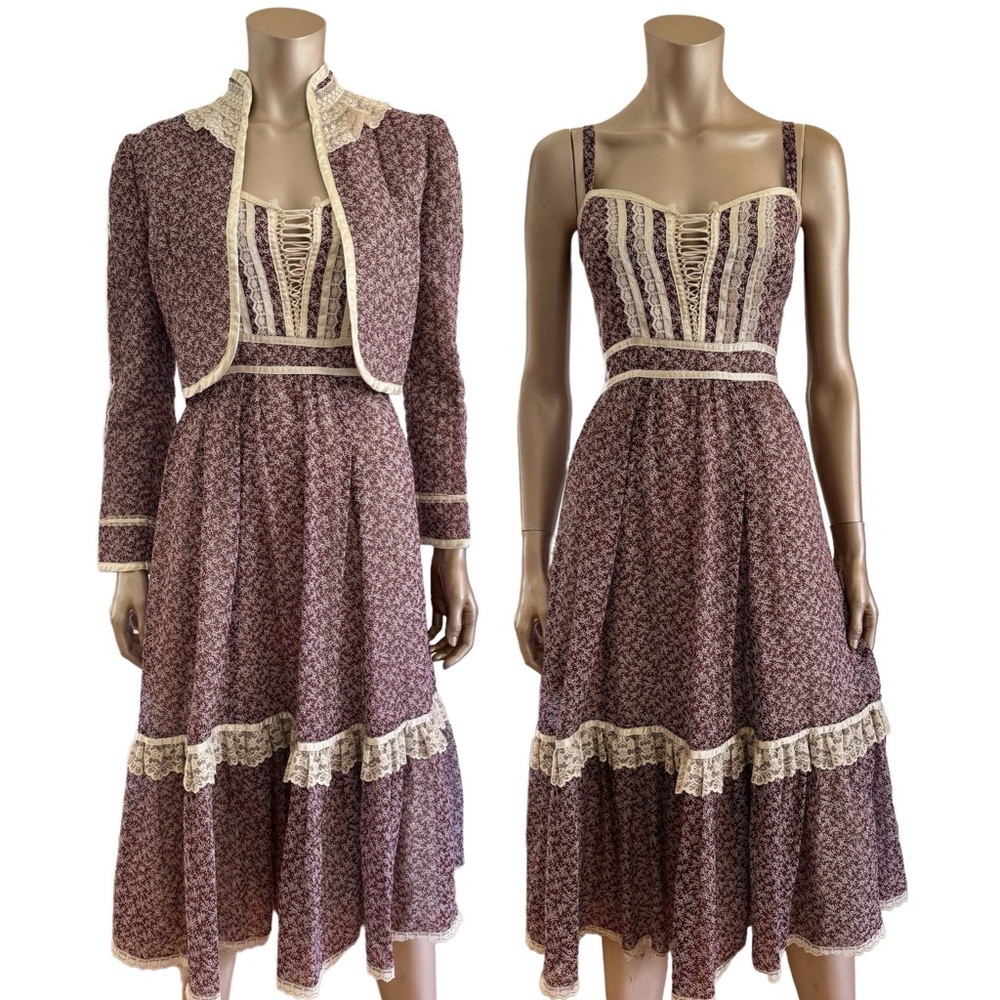 1970s Gunne Sax Corset Dress with Matching Jacket Size 7.